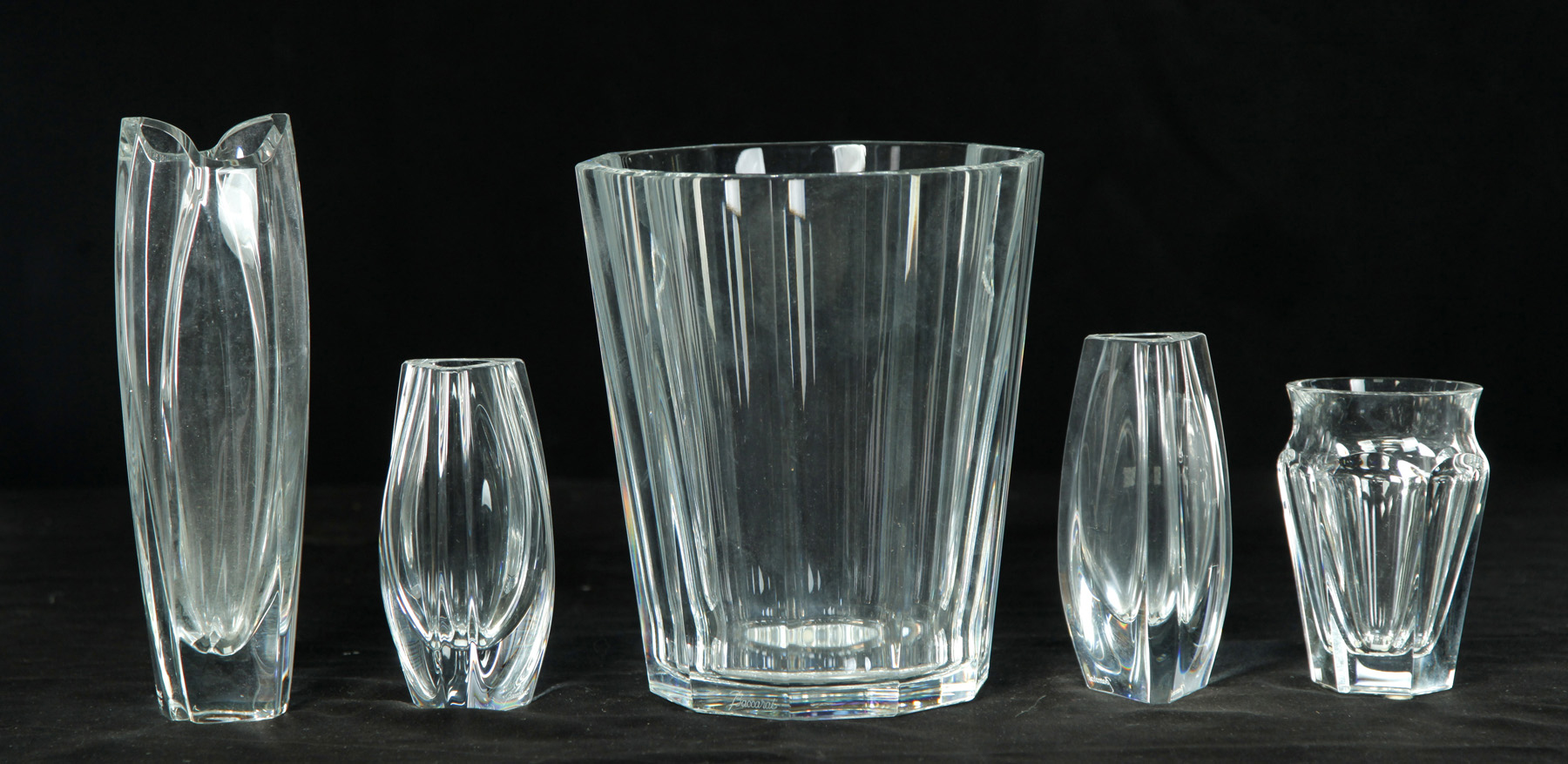 Appraisal: FIVE PIECES OF SIGNED BACCARAT CLEAR GLASS France nd half-