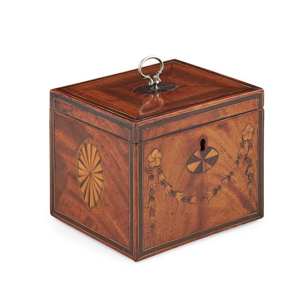 Appraisal: GEORGE III INLAID MAHOGANY TEA CADDY LATE TH EARLY TH