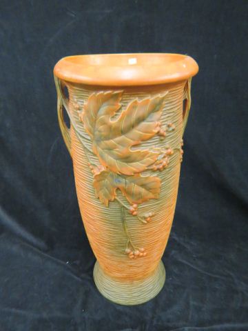 Appraisal: Roseville Pottery Bushberry Floor Vase brown - tall excellent