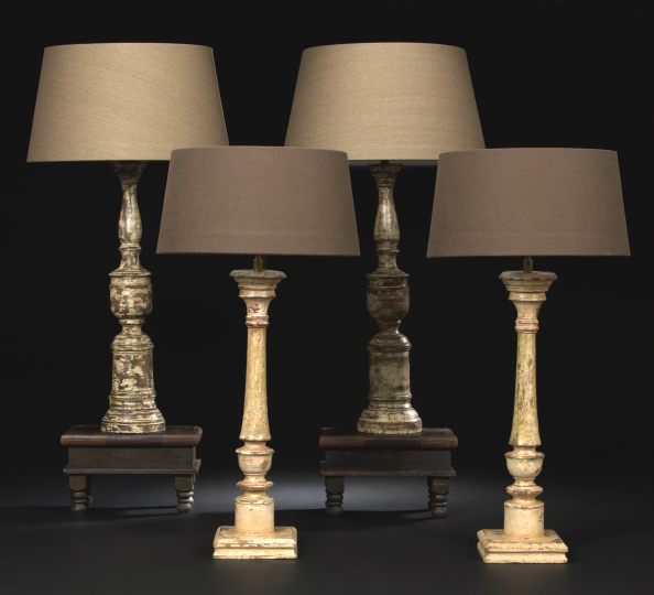 Appraisal: Pair of Italian-Style Distressed Ivory-Painted Table Lamps each with a