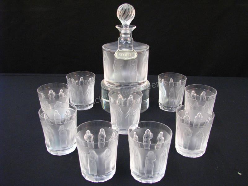 Appraisal: A Lalique set Femmes Antiques pattern including a decanter with