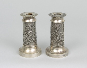 Appraisal: A Pair of Chinese Export Sterling Silver Candlesticks ca Early