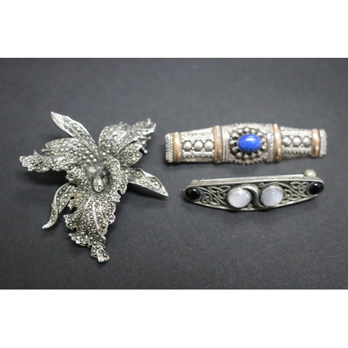 Appraisal: Three vintage brooches including marcasite style