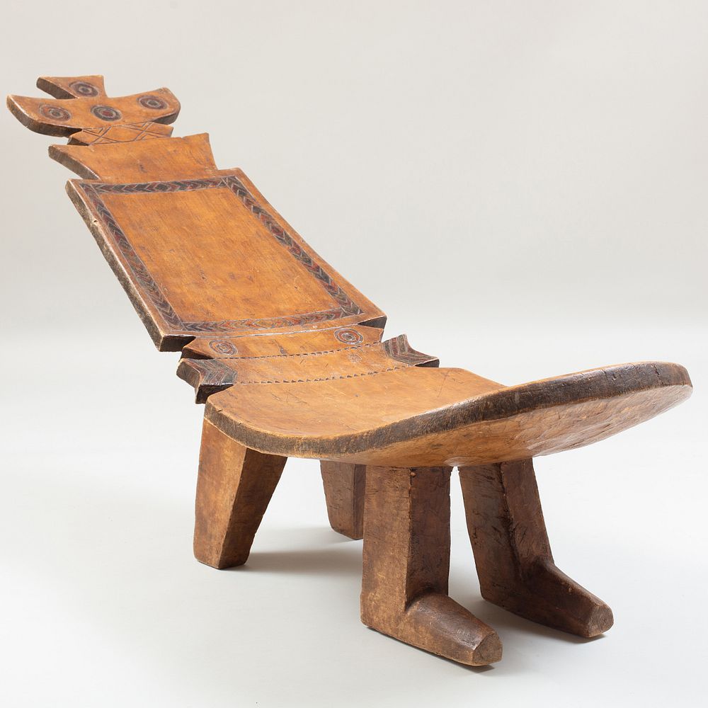 Appraisal: Lobi Carved Wooden Bench Ivory Coast Carved with a geometric