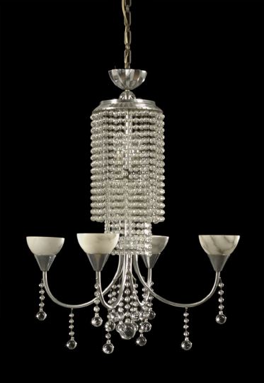 Appraisal: German Art Deco Chrome Veined Alabaster and Beaded Glass Four-Light