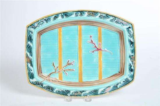 Appraisal: MAJOLICA PLATTER English nd half- th century Boat platter with