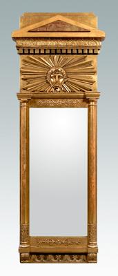 Appraisal: Fine French Empire gilt wood mirror carved with temple form