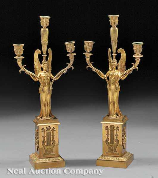 Appraisal: A Pair of French Gilt Bronze Three-Light Candelabra th c