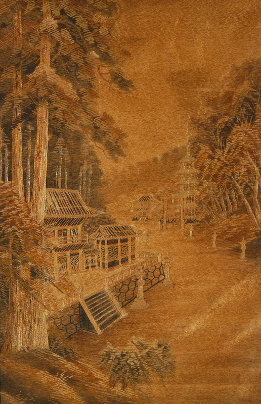 Appraisal: JAPANESE EMBROIDERY Scenic landscape worked in what appears to be