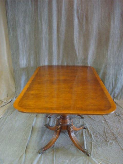 Appraisal: Mahogany Banded Twin Pedestal Dining Table From a West End