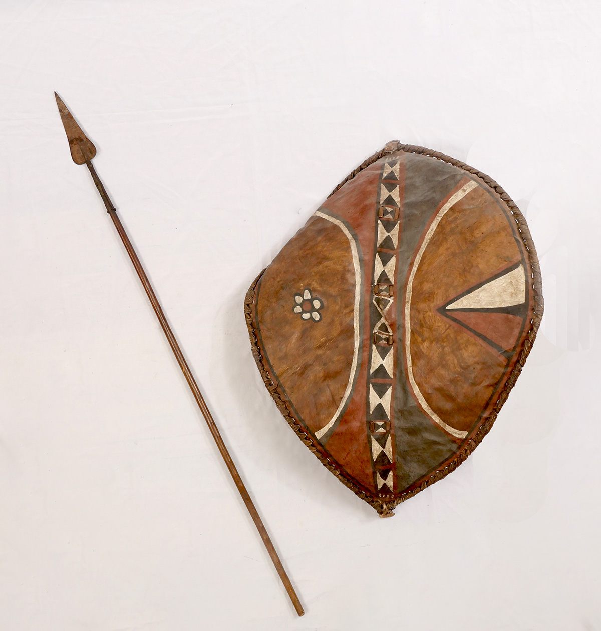 Appraisal: AFRICAN MAASAI WARRIORS SHIELD SPEAR Maasai warriors shield has great