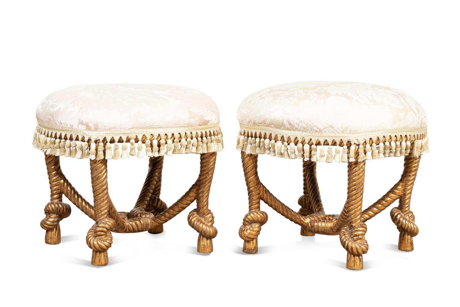 Appraisal: PR NAPOLEON III STYLE GILTWOOD ROPE TABORETS Manner of A