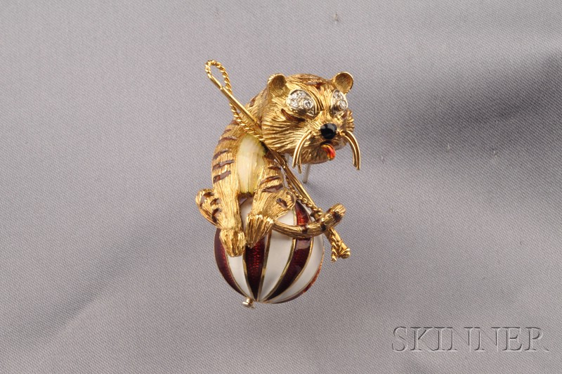 Appraisal: kt Gold Enamel and Diamond Tiger Brooch Cartier designed as