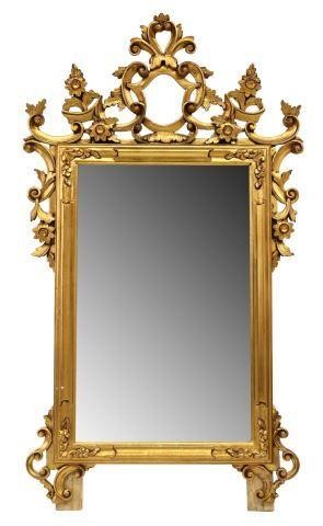 Appraisal: Italian Florentine giltwood mirror th c carved foliate scroll crest