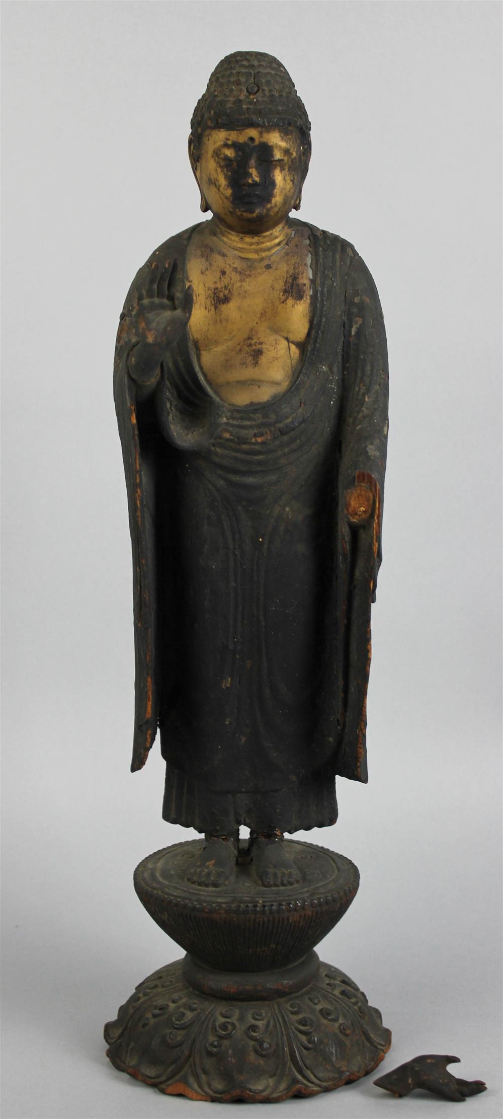 Appraisal: JAPANESE PARCEL GILT LACQUERED WOOD STANDING FIGURE OF THE BUDDHA