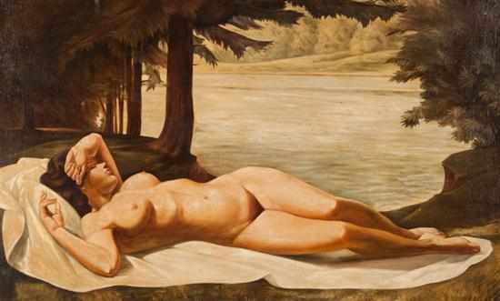 Appraisal: B Kohlmann German th century Reclining Nude Female in Landscape