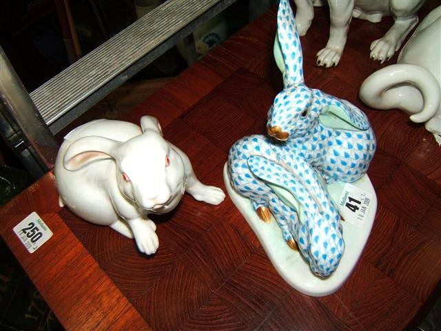 Appraisal: A Herend hand painted porcelain figural group of two rabbits