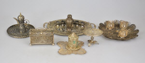 Appraisal: An Indian filigree miniature coffee set on tray to w