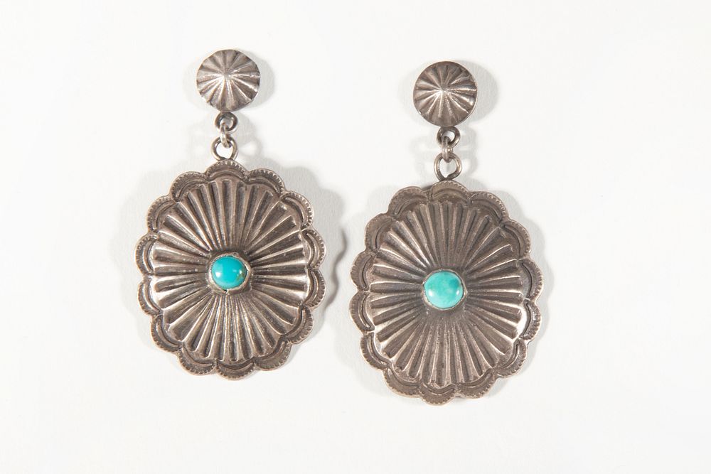 Appraisal: A Pair of Navajo Silver and Turquoise Earrings Navajo A