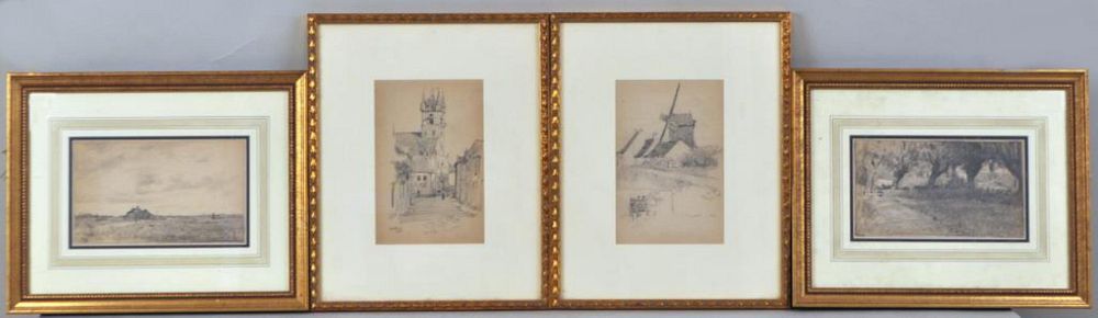 Appraisal: Four Framed Landscape Drawings two of the four attributed to