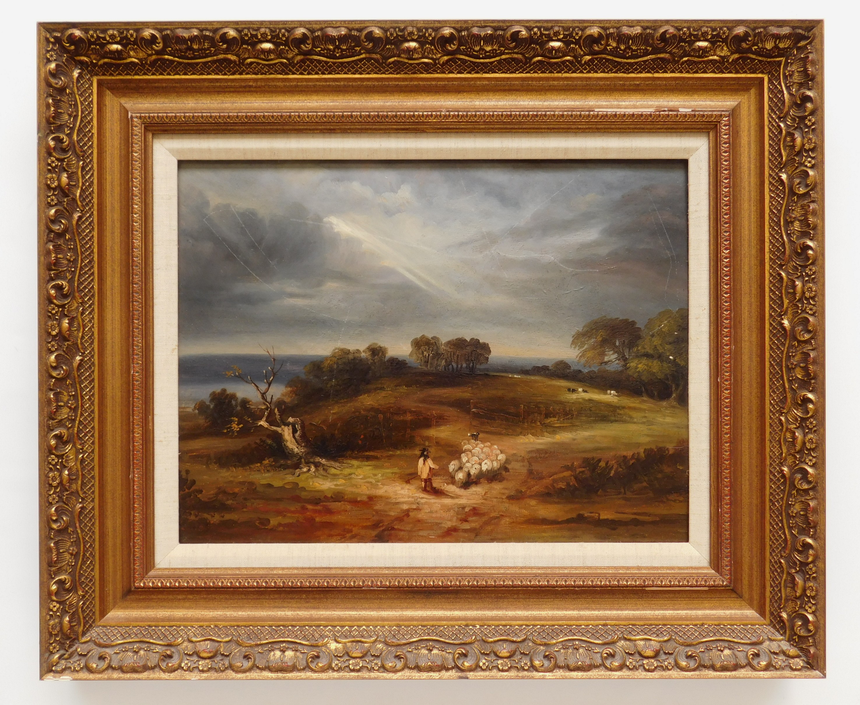 Appraisal: th c European School Shepherd and Flock in Landscape- oil