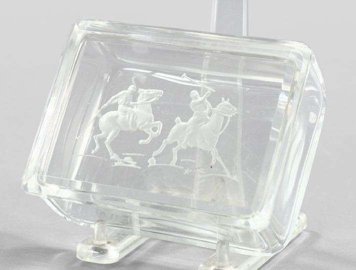 Appraisal: Engraved Steuben Glass Cigarette Box the cover custom engraved with