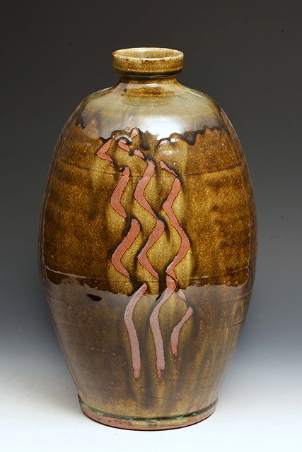 Appraisal: Mike Dodd British b Vase tenmoku and dripped glazeimpressed potter's