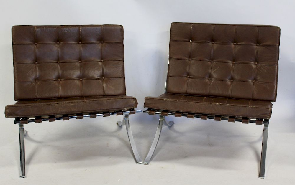 Appraisal: MIDCENTURY Pair Of Knoll Mies Van Der Rohe Barcelona Chairs