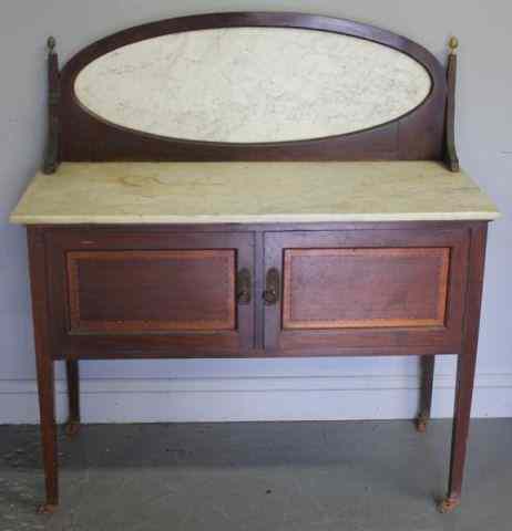 Appraisal: Edwardian Inlaid Marble Top Server with MarbleBacksplash From a Manhattan