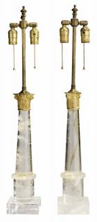 Appraisal: Pair Quartz Rock Crystal Candlesticks Converted to Lamps probably Continental