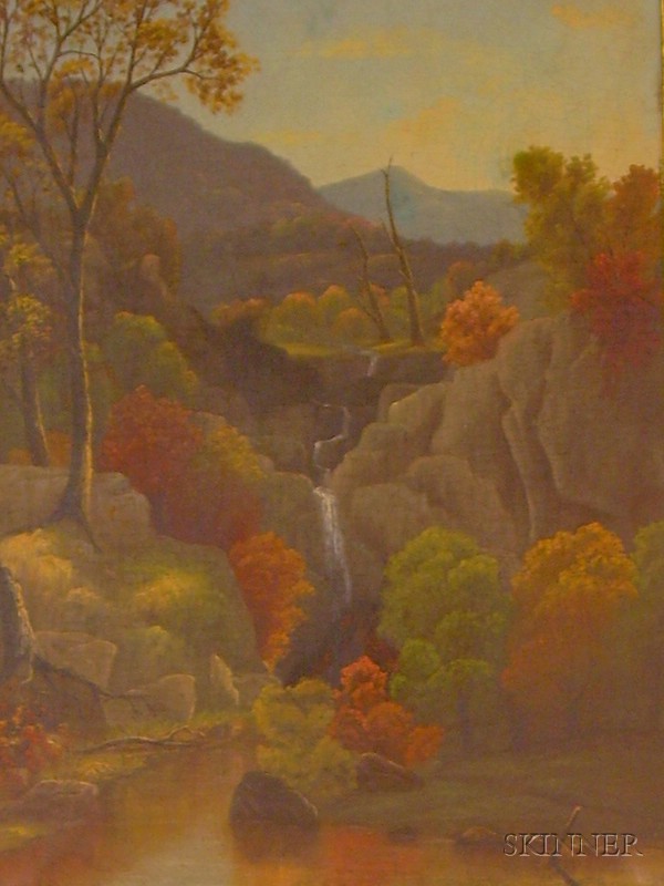 Appraisal: Framed Oil on Canvas Autumn Landscape indistinctly inscribed or initialed