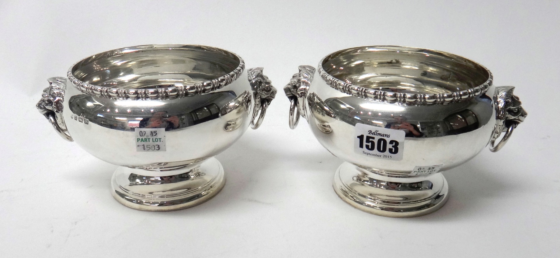 Appraisal: A pair of silver twin handled bowls each of circular