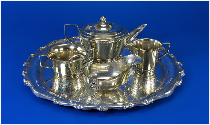 Appraisal: Items of Silver Plated Ware Large tray art deco teapot