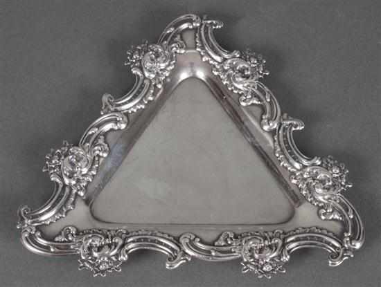 Appraisal: American Rococo style sterling silver triangular tray George Shiebler New