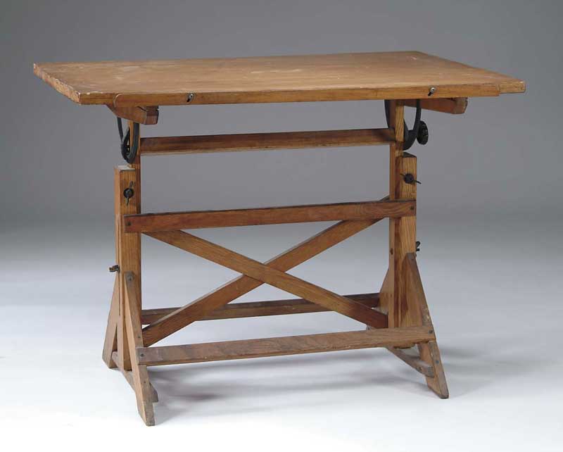 Appraisal: OAK ADJUSTABLE DRAFTING TABLE Rectangular top fitted with mechanism to