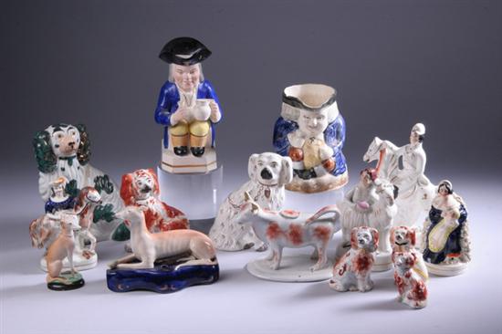 Appraisal: COLLECTION STAFFORDSHIRE POTTERY FIGURES th century Including two Toby jugs