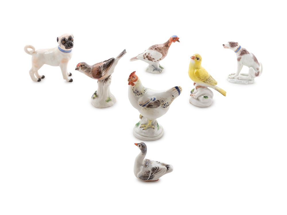 Appraisal: Seven Meissen Painted Porcelain Animal Figures Seven Meissen Painted Porcelain