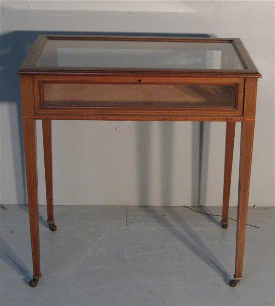 Appraisal: Early th century mahogany boxwood strung bijouterie table on square