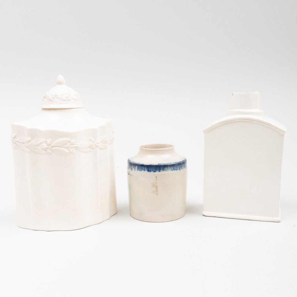 Appraisal: Group of Three English Creamware Tea Caddies Comprising A caddy