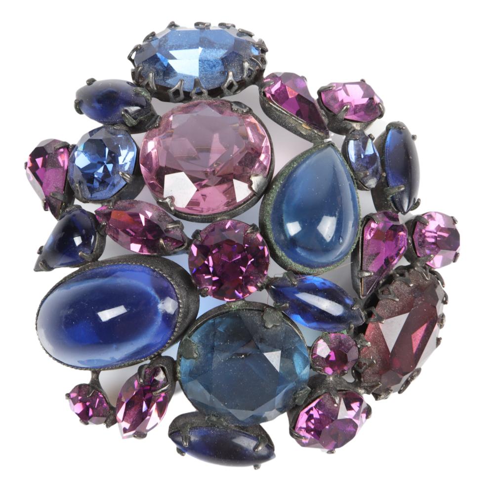 Appraisal: SCHREINER HUGE DOMED BROOCH WITH HUGE FACETED CRYSTALS AND DIAM