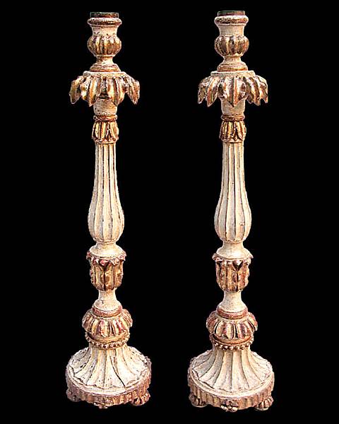 Appraisal: A pair of Portuguese Neoclassical parcel gilt and painted candle