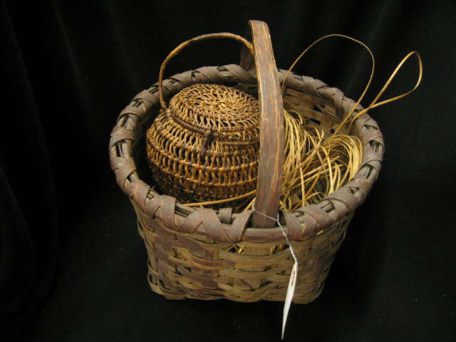 Appraisal: Split Oak Basket with extras