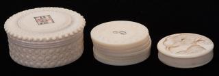 Appraisal: Pair of Carved Ivory Whist Counter Boxes Circa One with