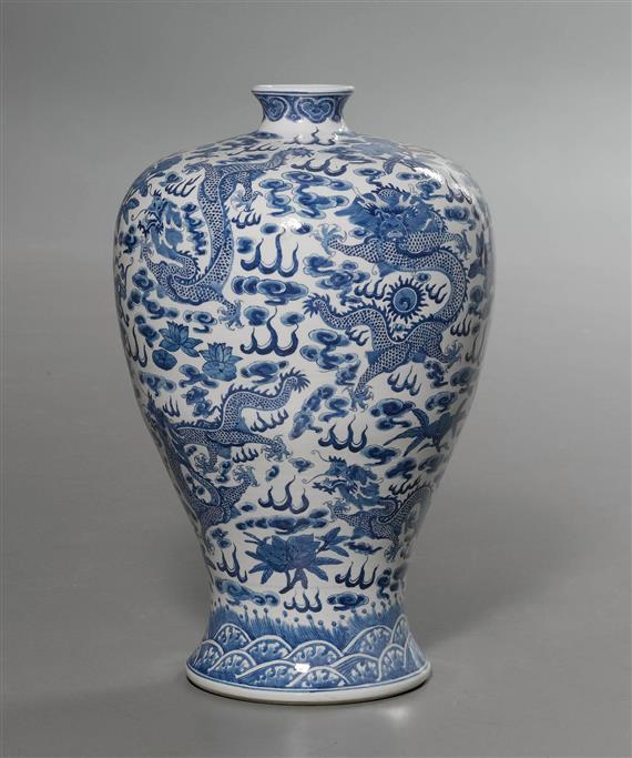 Appraisal: LARGE MEIPING VASE China H cm Dense underglaze blue decoration