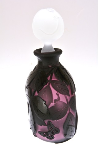 Appraisal: Pilgrim Cameo Glass Scent Bottle with Stopper Midnight Lizzy in