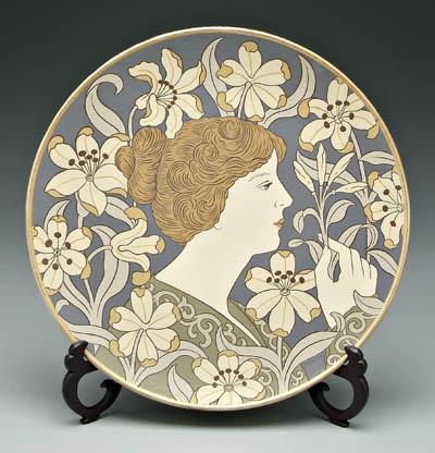 Appraisal: Art Nouveau style Mettlach charger incised decoration with woman in