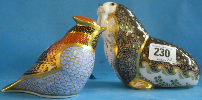 Appraisal: Royal Crown Derby Paperweight Russian Walrus and Waxwing boxed