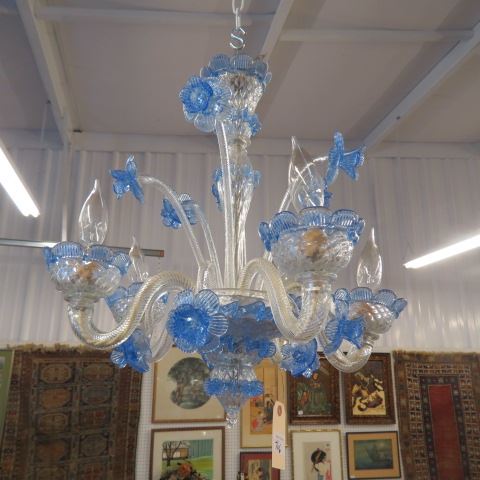 Appraisal: Venetian Art Glass Chandelier elegant blue florals and trim on