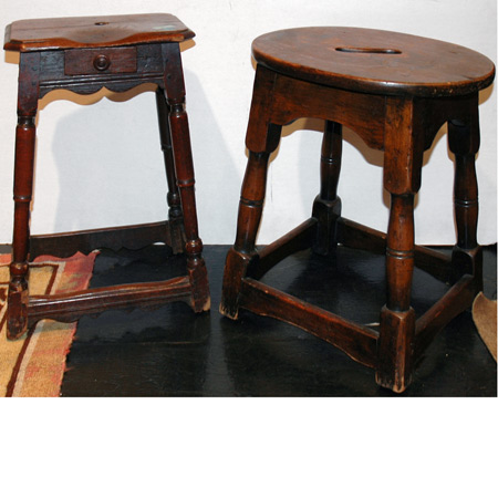 Appraisal: Two William and Mary Style Oak and Walnut Joint Stools