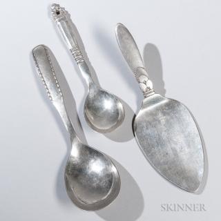 Appraisal: Three Georg Jensen Silver Serving Pieces Denmark an Acorn pattern